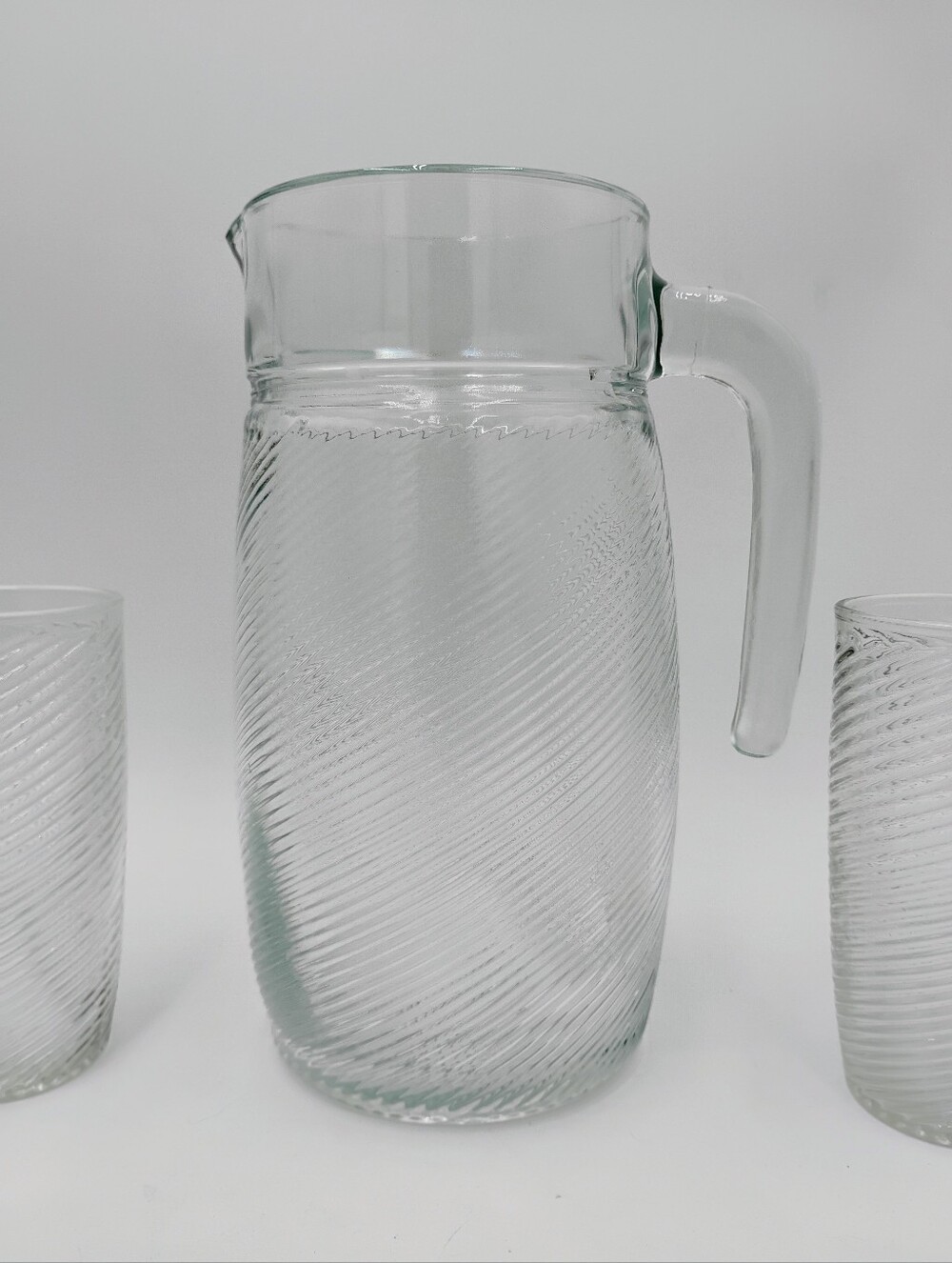7 Piece Anchor Hocking Ribbed Spiral Pitcher And Glass Set Vintage